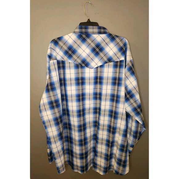 Ely Cattleman Pearl Snap Shirt Men 3XB Blue Plaid Long Sleeve Western Big & Tall - Picture 3 of 6